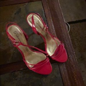 Red low heeled strait sandals